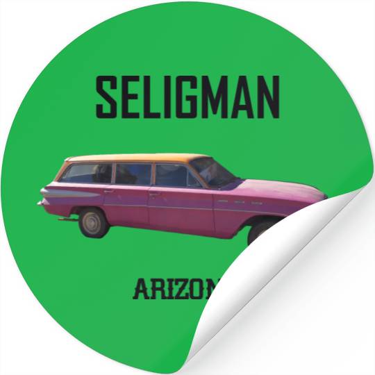 Old car city of Seligman in Arizonna, US Route 66 Stickers