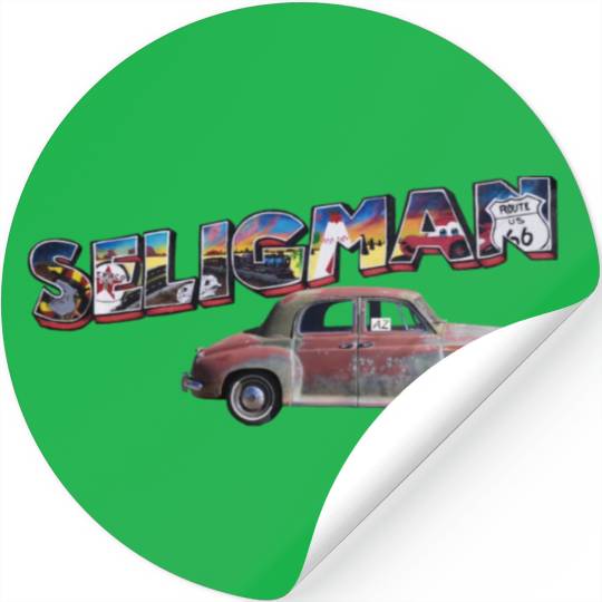 Old car city of Seligman in Arizonna, US Route 66 Stickers
