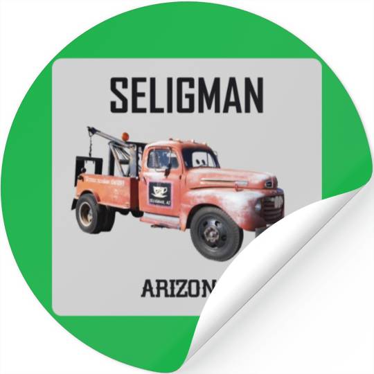 Old car city of Seligman in Arizonna, US Route 66 Stickers