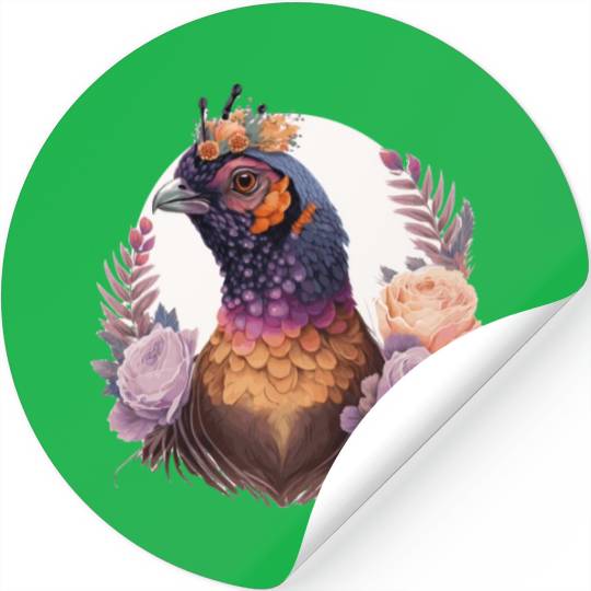 Pastel Watercolor Pheasant Bird Flower Crown Pet B Stickers