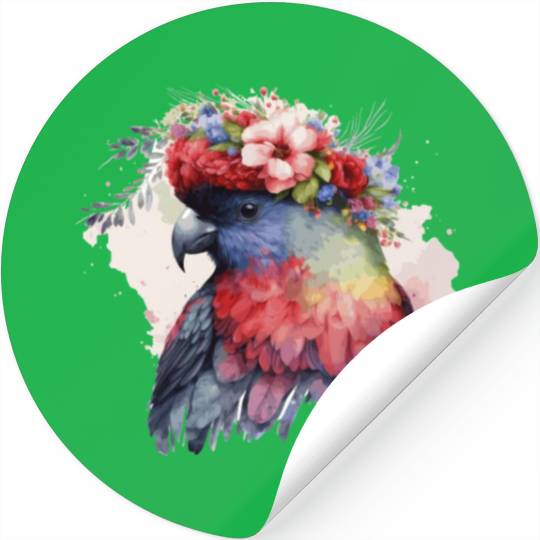 Watercolor Lorykeet Parrot Red Lory Bird Flower Cr Stickers