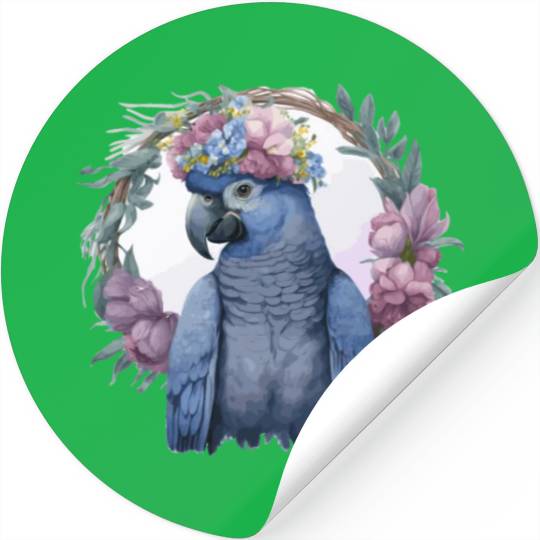 Watercolor Hyacinth Macaw Parrot Bird Flower Crown Stickers