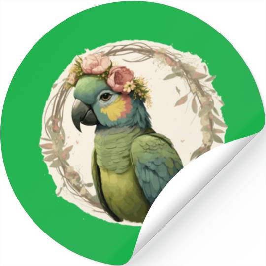 Watercolor Parrot Hahn's Macaw Bird Flower Crown P Stickers