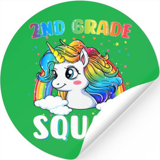 2nd Grade Squad Unicorn Rainbow Back Stickers