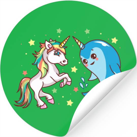 Cute Funny Horned Narwhal And Unicorn Friends Stickers