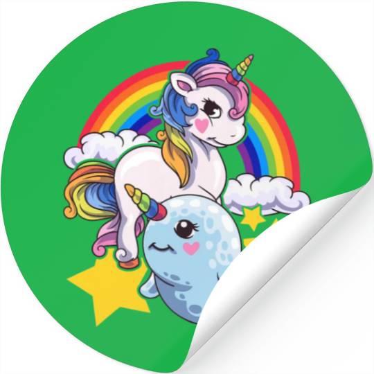Cute Horned Narwhal And Unicorn Animal Friends Stickers