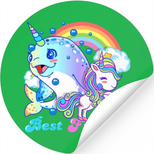 Cute Horned Narwhal And Unicorn Best Friends Stickers