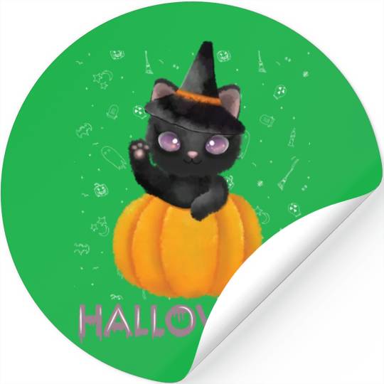 Cute baby witchy cat Trick or treat Funny pumpkin Stickers