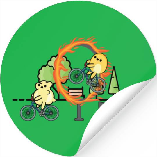 Cute popcorn doing stunts with bicycle Stickers