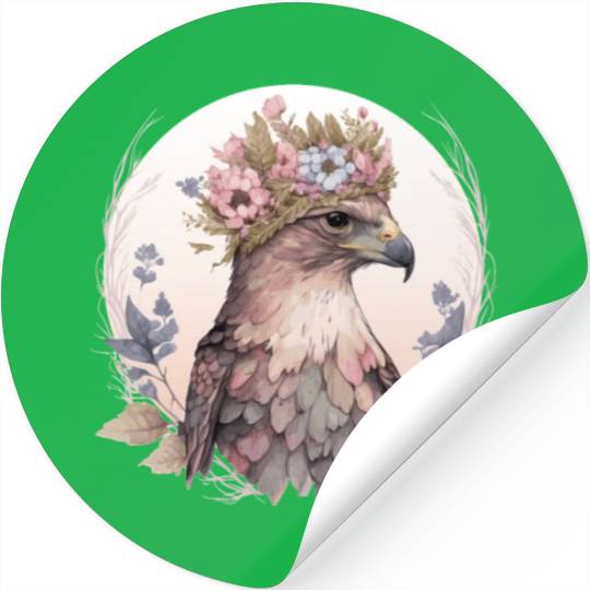 Cute Hawk Bird Of Prey Flower Crown Floral Bird Wa Stickers
