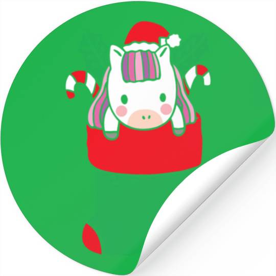 Cute Unicorn inside Christmas Sock with Candy Cane Stickers
