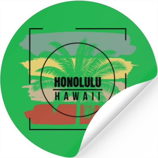 Honolulu Hawaii Palm Tree Retro Artistic Stickers