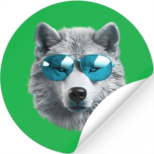 Grey Wolf Wearing Blue Sunglasses Wildlife Animal Stickers