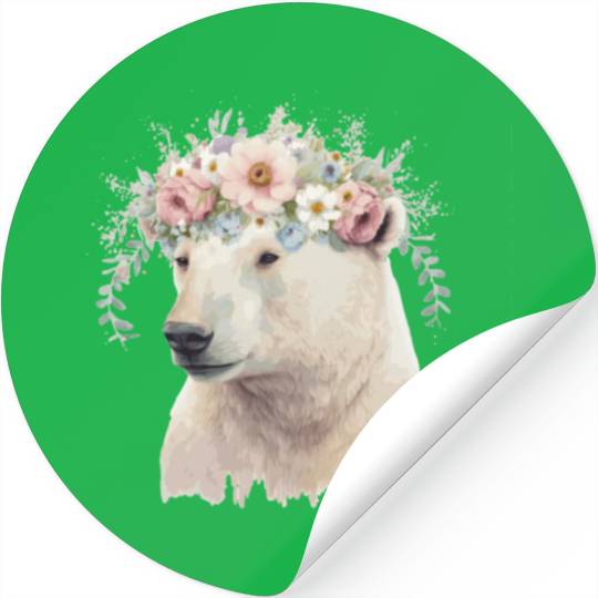 Watercolor Polar Bear Flower Crown Boho Aesthetic Stickers