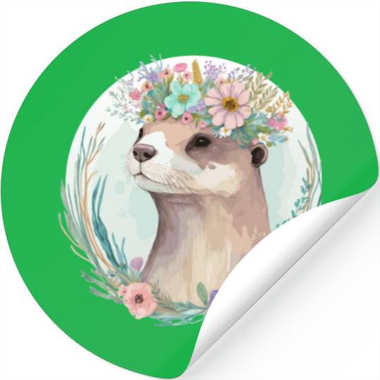 Cute Otter Flower Crown Floral Animal Lovers Stickers