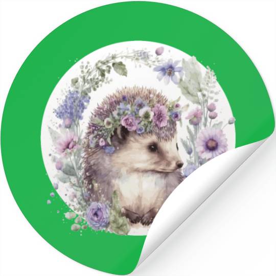 Cute Hedgehog Flower Crown Floral Animal Lovers Stickers