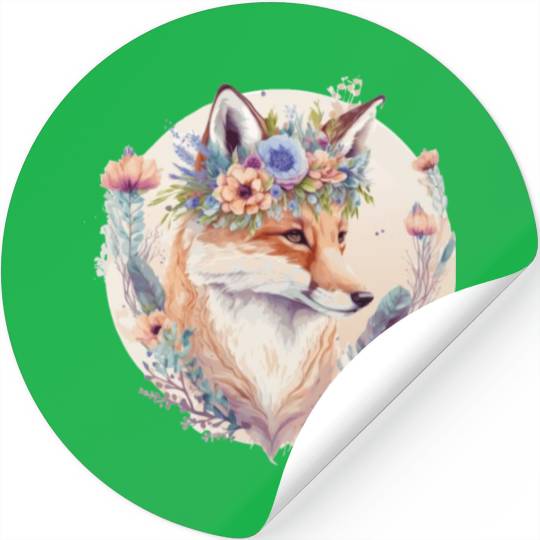 Cute Watercolor Fox Flower Crown Boho Aesthetic Stickers