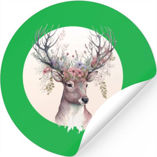 Watercolor Deer Flower Crown Floral Fawn Animal Lo Stickers