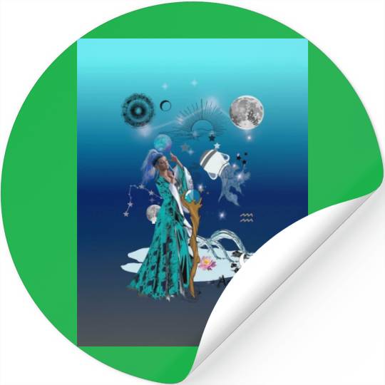 Zodiac sign Aquarius in the unique version Graphic Stickers