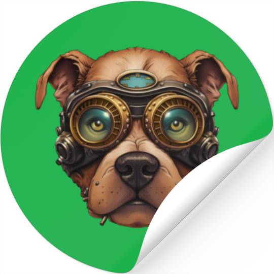 Steampunk Pitbull Dog in Clockwork Glassess Stickers