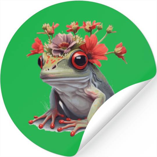 Cute Red Eyed Tree Frog Flower Crown Amphibian Lov Stickers