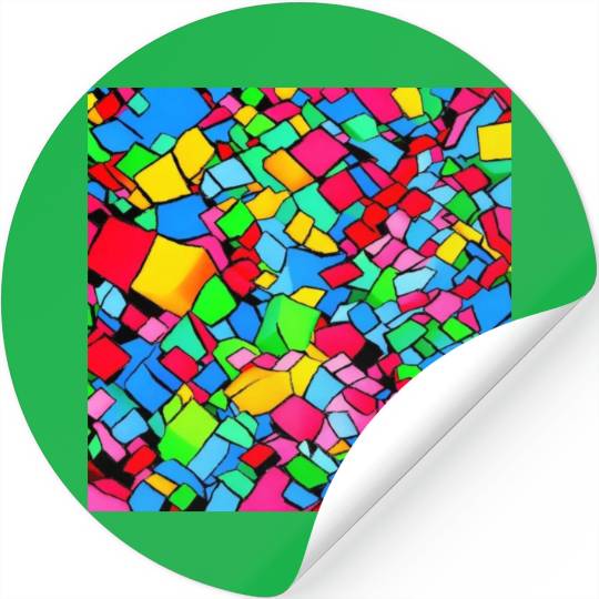 ABSTRACT PAINTING COLORFULL WATERBASE CUBE BLACK Stickers