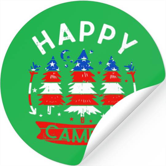 Happy Camper US Flag Patriotic 4th Of July Stickers