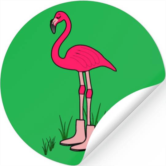 Flamingo with boots art animal print bird pink Stickers