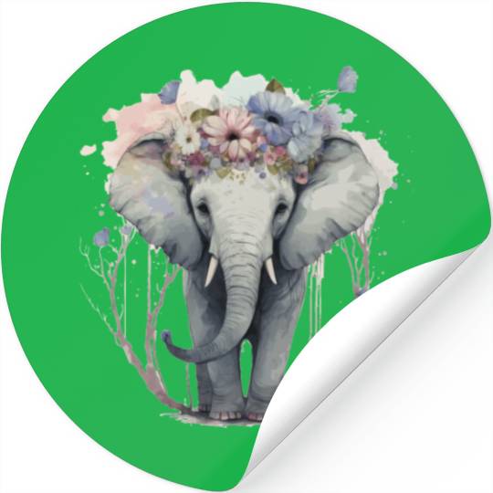 Cute Elephant Flower Crown Floral Boho Aesthetic Stickers