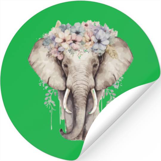 Watercolor Elephant Flower Crown Africa Safari Ani Stickers