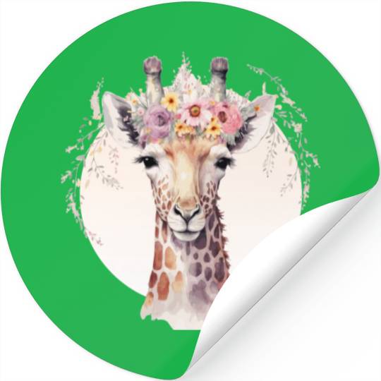 Cute Giraffe Flower Crown Africa Safari Animal Stickers