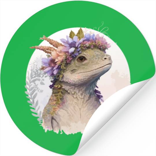 Watercolor Lizard Flower Crown Floral Reptile Love Stickers