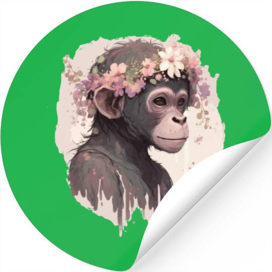 Artistic Watercolor Monkey Flower Crown Floral Ani Stickers