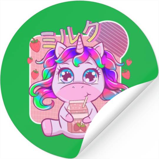 Funny Kawaii Unicorn Strawberry Milk Shake Stickers