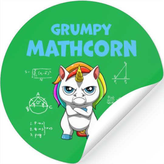 Funny Math Teacher Grumpy Unicorn Stickers