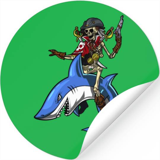 Skeleton Pirate Sailor Riding Shark Ocean Fantasy Stickers