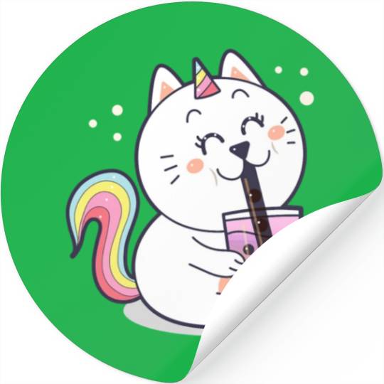 Bubble Tea Cute Kawaii Unicorn Cat Japanese Stickers