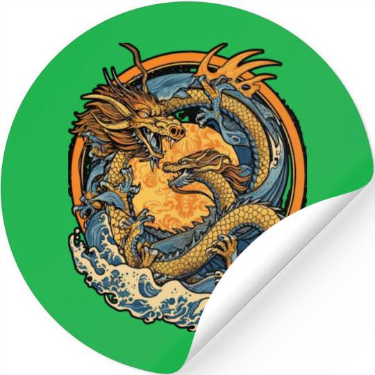 Vintage Japanese Dragon Sun Tattoo Design 1 Stickers