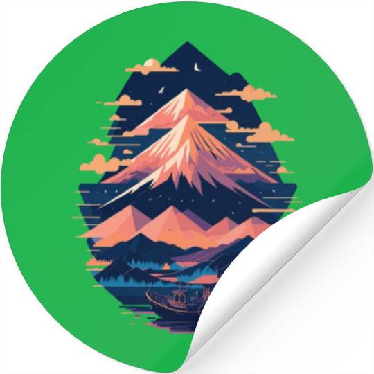 Serene Mount Fuji Sunset Peaceful River Scenery Stickers