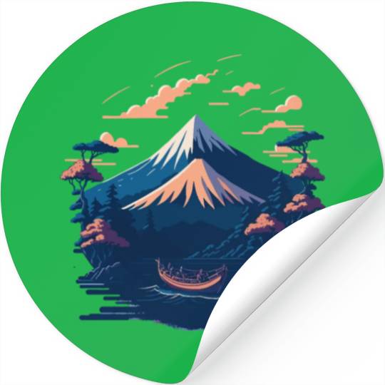 Serene Mount Fuji Sunset Peaceful River Scenery Stickers