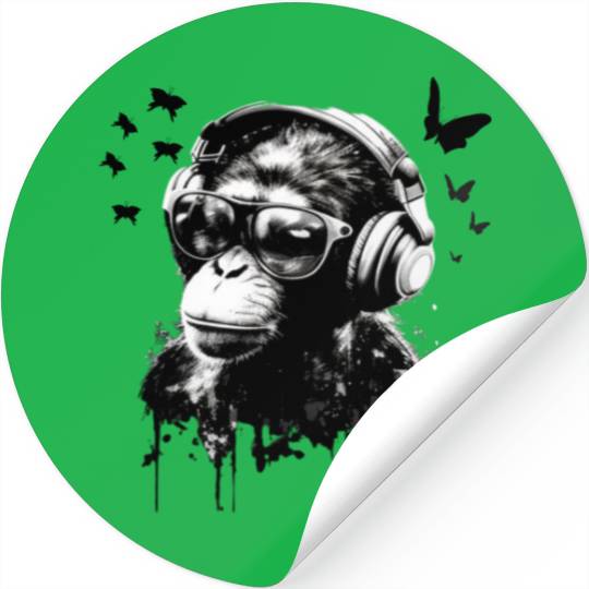 Monkey with Headphone Stickers