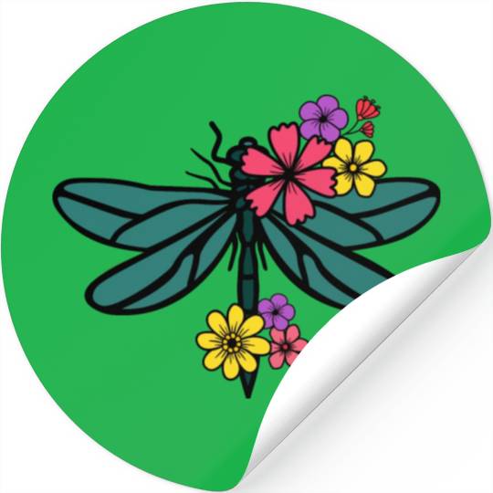 dragonfly with colorful flowers Stickers