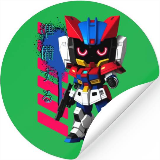 Chibi Mecha: A Cute Cyberpunk Design 2 Stickers