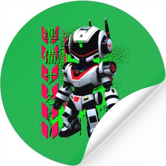 Chibi Mecha: A Cute Cyberpunk Design 1 Stickers
