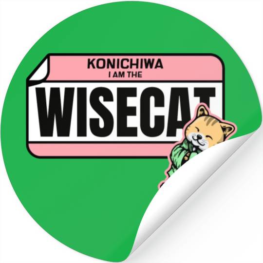 Konichiwa I m the Wise Cat Funny Japanese Name Tag Stickers