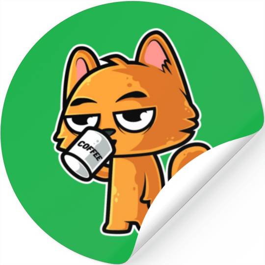 Funny Orange Cat And Coffee Cat Lover Graphic Stickers