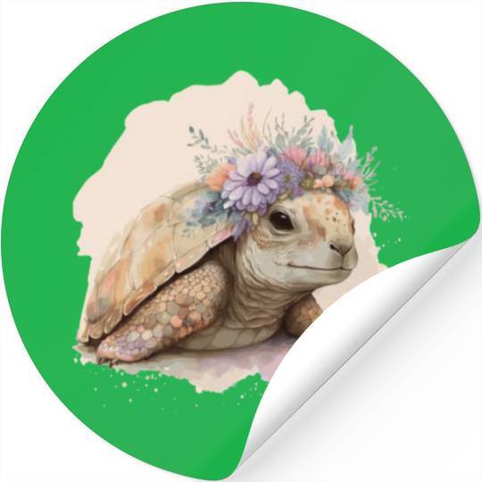 Cute Watercolor Tortoise Turtle Flower Crown Anima Stickers