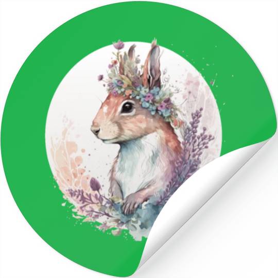 Cute Watercolor Squirrel Flower Crown Animal Lover Stickers