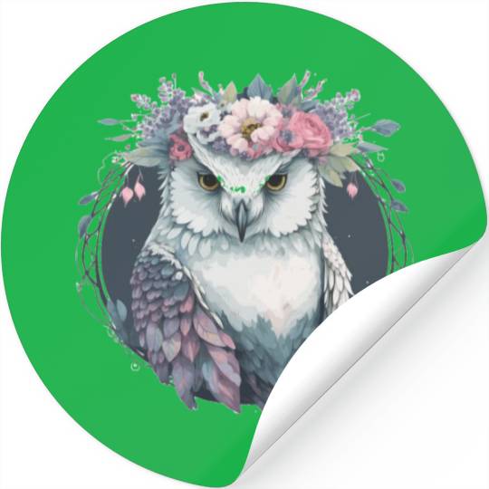 Cute Snow Owl Bird Flower Crown Floral Birds Stickers