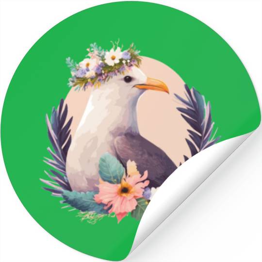 Cute Seagull Bird Flower Crown Floral Birds Stickers